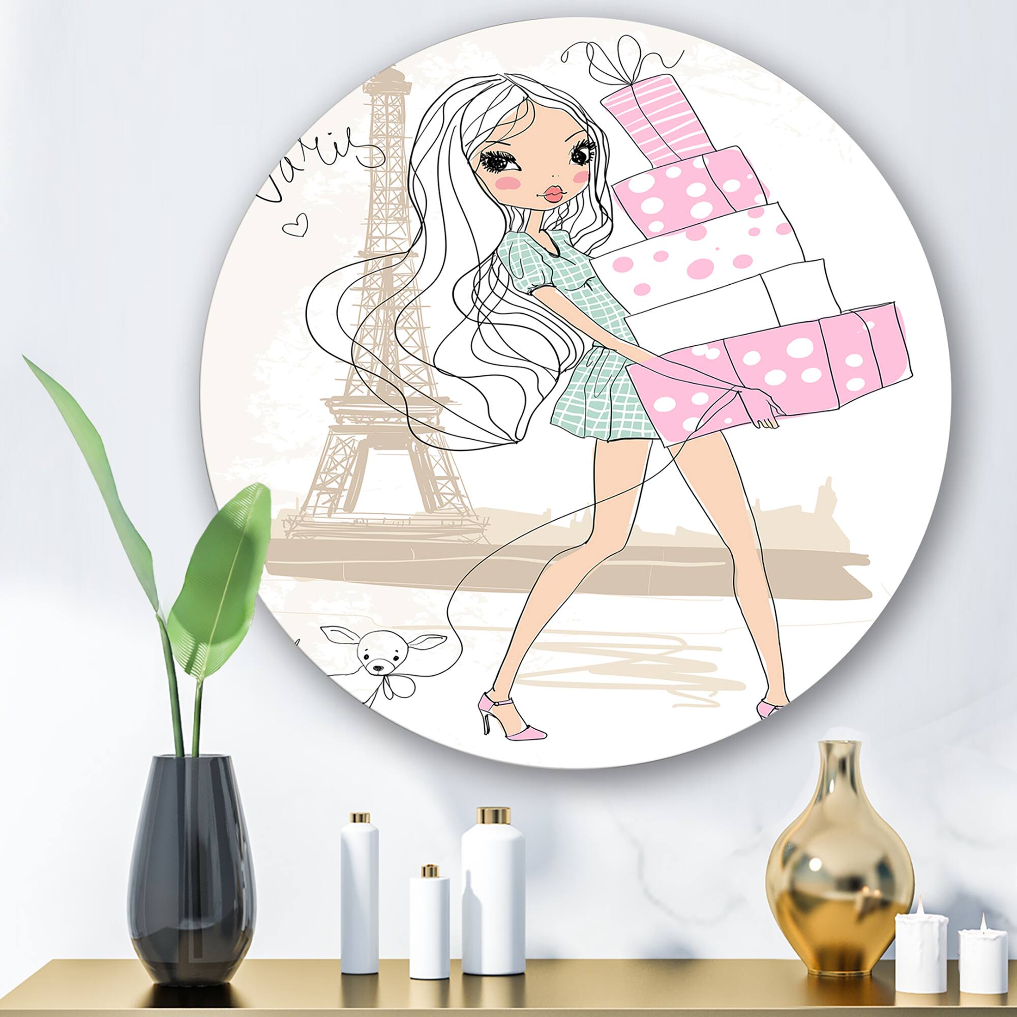 Designart - Young Girl With Shopping Boxes In Paris